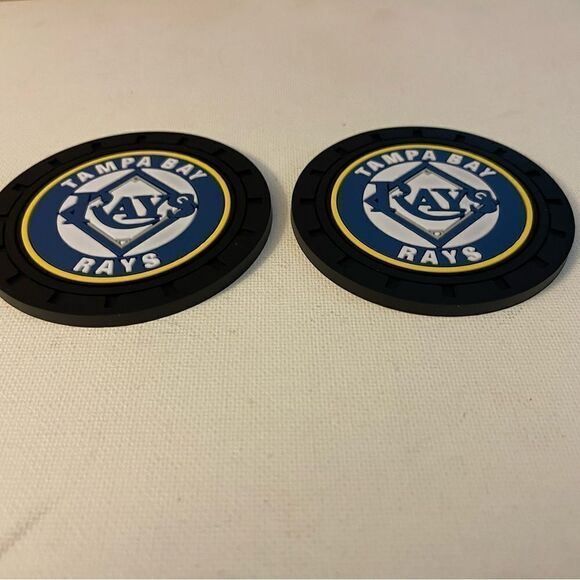 MLB Tampa Bay Rays car cup Coasters in black with logo Set of 2 NWT - Picture 4 of 7